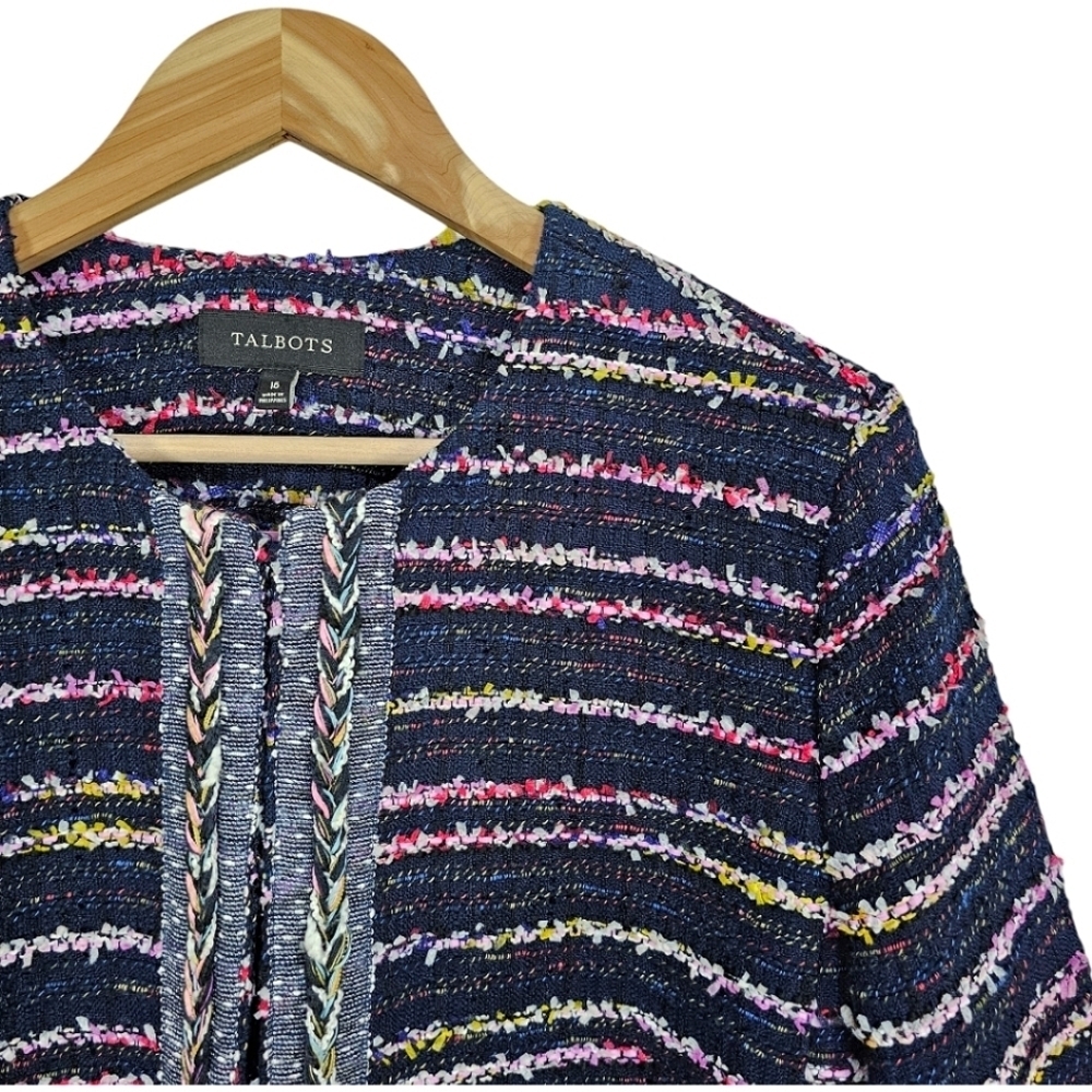 Talbots Fringe Tweed Blazer Jacket 16 Women Black Rainbow Career Business Casual - Picture 8 of 13